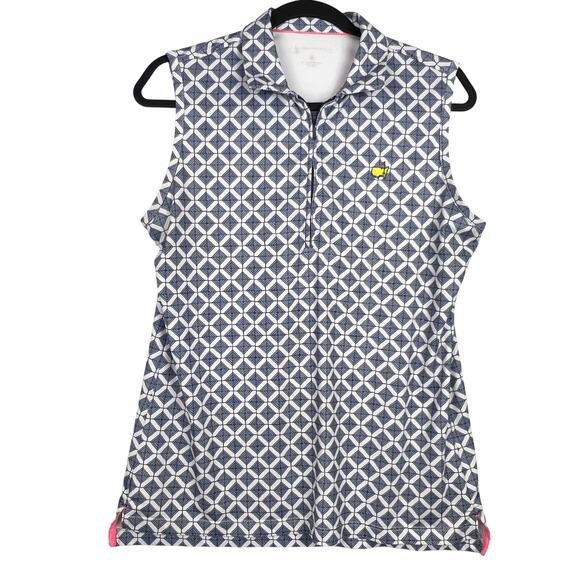 Magnolia Lane Tech Medium Masters Blue Quarter-Zip Sleeveless Polo Shirt 50SPF - Picture 1 of 9